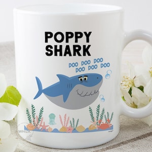 AU Poppy Mug, Poppy Gifts For Poppy Fathers Day Gift From Granddaughter Grandson Kids, Funny Grandfather Birthday Cup, Grandpa Shark MSK0075