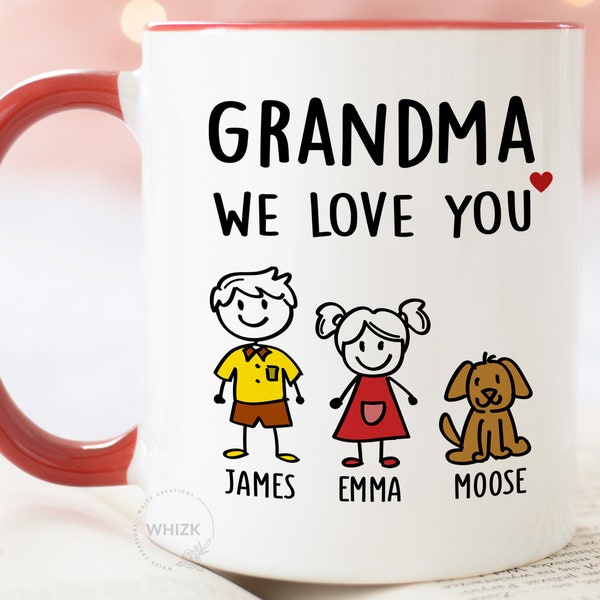 Grandma Mug, Grandma Gift For Grandma Birthday Gift Personalized Grandma Coffee Mug, Mothers Day Gift From Granddaughter Grandson Stick Cup