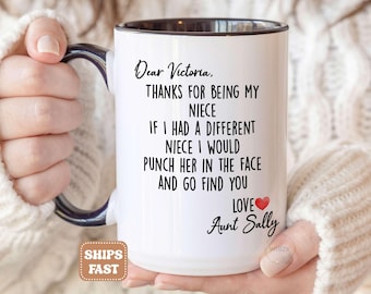Personalized Niece Coffee Mug, Cusotm Gift From Aunt Uncle, Funny Niece Birthday Gift, Mothers Day Gift, Punch Face Cup M055