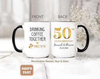 50th Anniversary Mug, Golden Anniversary Gift Personalized 50th Anniversary Gifts For Parents 50 Gold 50th Wedding Anniversary Gift Cup P625
