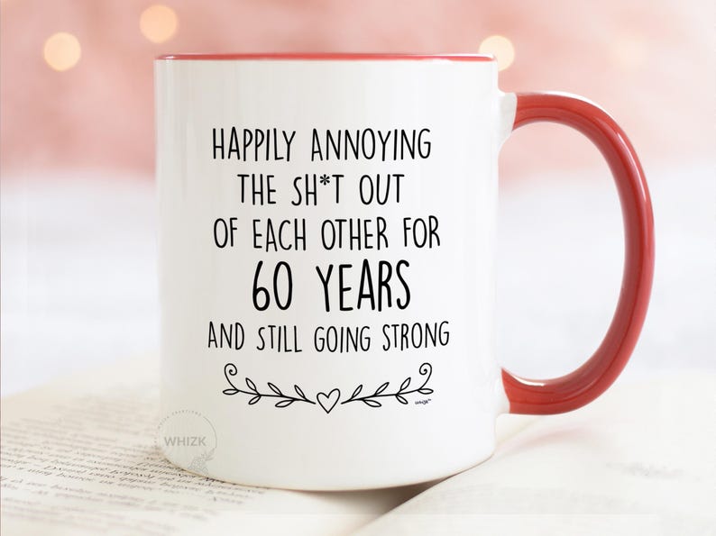 UK 60th Wedding Anniversary Gifts, 60th Anniversary Mug, 60 Year Anniversary For Couples, Funny Diamond Anniversary Parents Him Her M1V0060C image 2