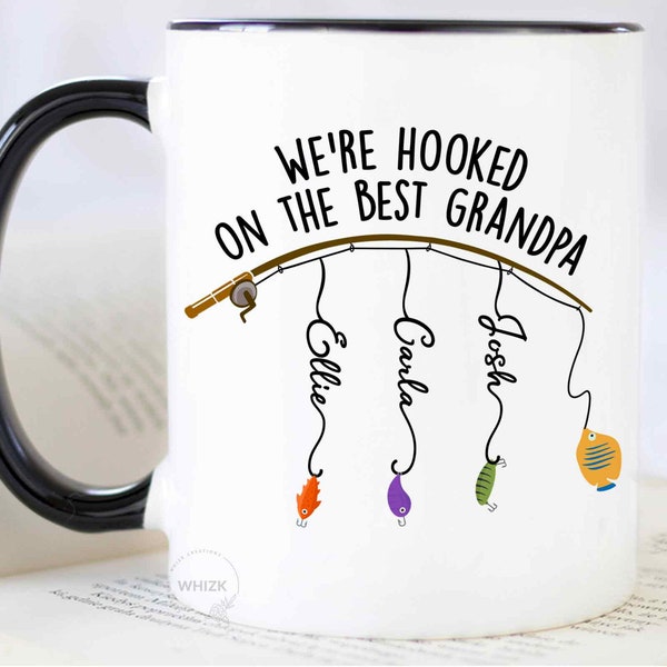 Grandpa Fishing Gift For Grandpa Fishing Mug With Grandkids Name,Fathers Day Gift From Granddaughter Hooked on Grandpa Personalized Cup M762