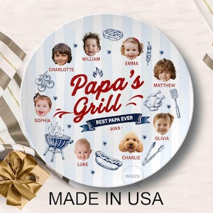Papa's Grilling Plate, Personalized Papa Photo BBQ Platter With Kids Face, Grandpa Fathers Day Gift From Grandkids D048 J image 7