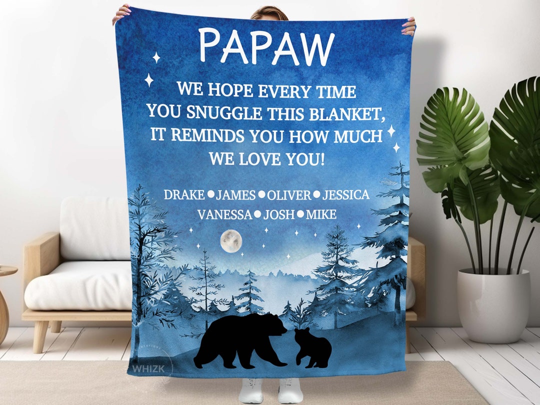 Papaw Blanket With Grandkids Names, Papaw Gifts for Grandpa Fathers Day