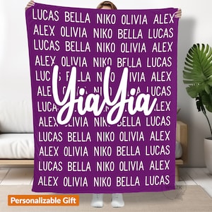 YiaYia Gifts For YiaYia Blanket, Greek Grandma Gift From Granddaughter Grandkids Names, Personalized Yia Yia Birthday Mothers Day Gift B139