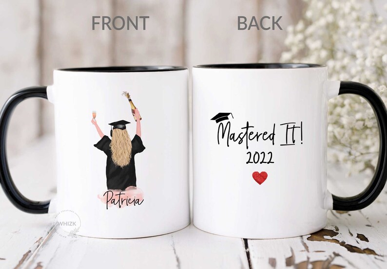 a High-quality ceramic coffee mug with large, easy to grip C-handle print name, image, date is the best graduation gift for your Granddaughter