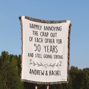 50th Wedding Anniversary Gift For Parents Couples, 50th Anniversary Blanket, Personalized Funny 50 year Golden Wedding Gift Woven Throw B213 image 9