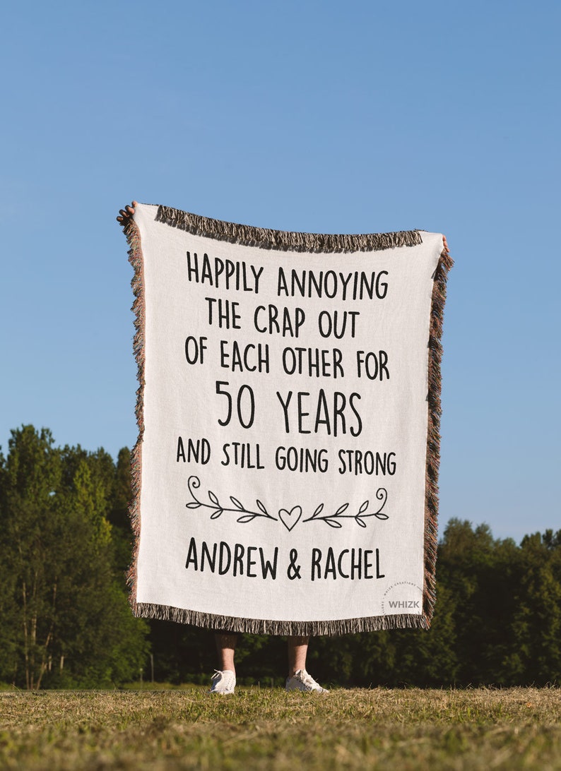 50th Wedding Anniversary Gift For Parents Couples, 50th Anniversary Blanket, Personalized Funny 50 year Golden Wedding Gift Woven Throw B213 image 9