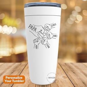 Papa Fist Bump Tumbler, Papa Gifts For Papa Tumbler With Names, Personalized Grandpa Fathers Day Gift From Grandkids Granddaughter Dad G166