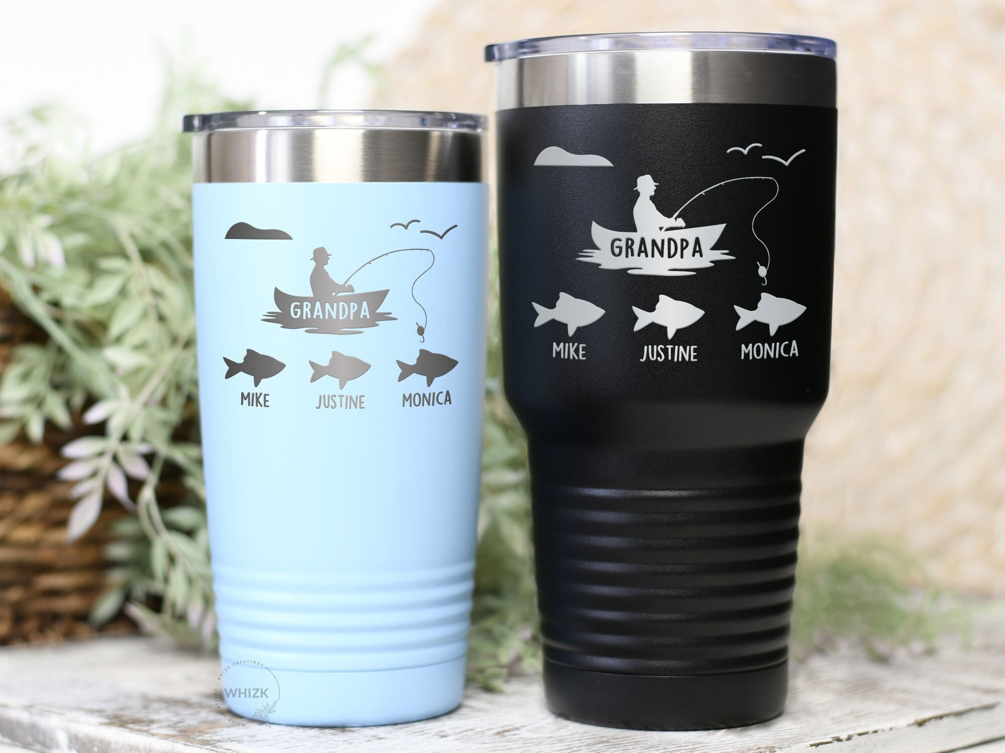 Grandpa Fishing Gifts for Fathers Day From Granddaughter, Grandpa Tumbler,  Personalized Fish Gift for Dad From Grandkids Names Wine Cup T252 