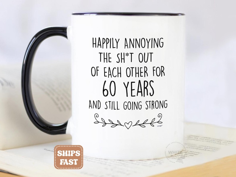UK 60th Wedding Anniversary Gifts, 60th Anniversary Mug, 60 Year Anniversary For Couples, Funny Diamond Anniversary Parents Him Her M1V0060C image 1