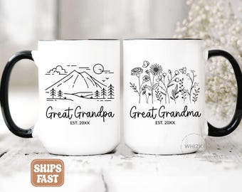 Great Grandparents Pregnancy Announcement Mug Set, New Great Grandma Gift, Promoted Great Grandpa Est 2026 Personalized Baby Reveal M981