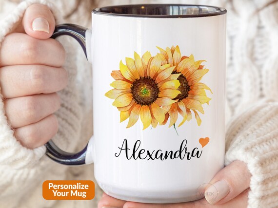 Sunflower Mug, Sunflower Gifts For Women Girl Daughter, Sunflower Bridesmaid, Sunflower Coffee Mug, Personalized Sunflower Themed Gift P084