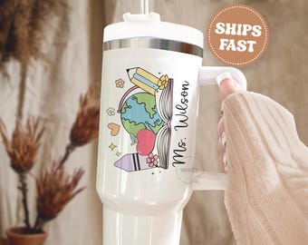 Custom Teacher Tumbler 40 oz, Preschool Teacher Gift Personalized, Elementary Teacher Appreciation Gift, Kindergarten Thank You Cup T562