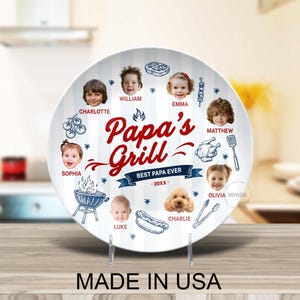 Papa's Grilling Plate, Personalized Papa Photo BBQ Platter With Kids Face, Grandpa Fathers Day Gift From Grandkids D048 J image 11
