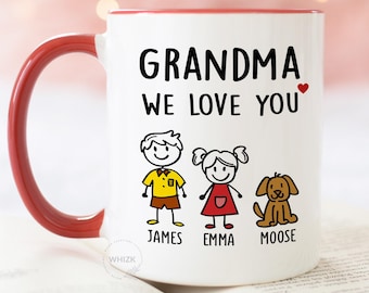 Grandma Mug, Grandma Gift For Grandma Birthday Gift Personalized Grandma Coffee Mug, Mothers Day Gift From Granddaughter Grandson Stick Cup