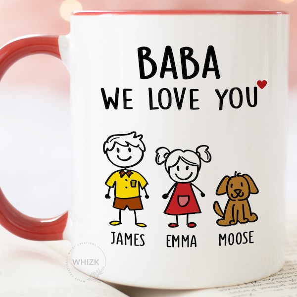 Baba Mug, Baba Gift, Personalized Grandma Birthday Gift, Mothers Day Gift From Granddaughter Grandson, Baba Coffee Cup Christmas Stick M794