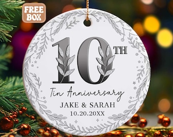 10th Tin Anniversary Ornament, 10 Year Anniversary Gift For Husband Wife, Personalized 10th Wedding Anniversary Gift Couple Aluminum X478