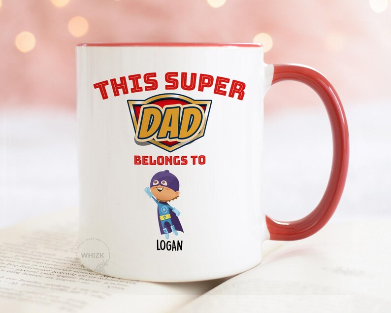 Super Hero Dad Mug, Dad Gift, Fathers Day Gift From Daughter Son Kids Names, Super Dad Mug Personalized Daddy Funny This Belongs To Superdad image 2