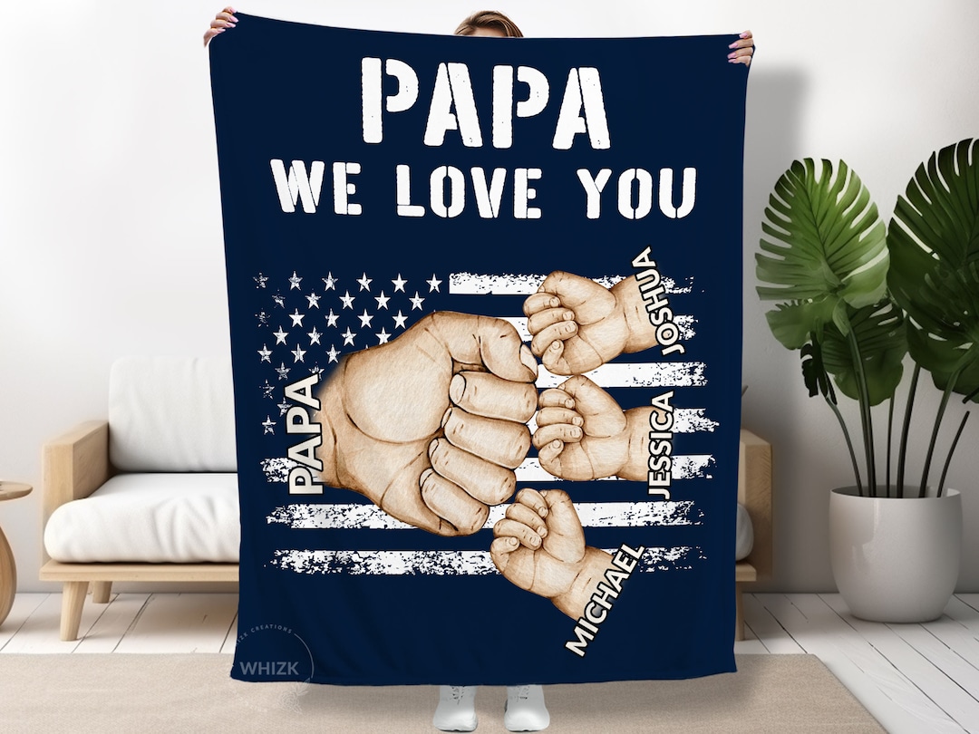 Papa Gifts for Papa Blanket With Grandkids Names Fist Bump Etsy