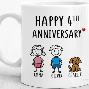 4 Year Anniversary Gift For Him Her 4th Anniversary Gifts For Boyfriend Husband Men Personalized Fruit Flower Wedding Mug Yr Stick M119