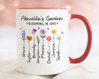 Abuelita Mug With Grandkids Name, Abuelita Gift For Grandmas Garden Mug Mothers Day Personalized Spanish Mother In Law Mom Birth Flower M950