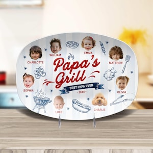 Papa's Grilling Plate, Personalized Papa Photo BBQ Platter With Kids Face, Grandpa Fathers Day Gift From Grandkids D048 J image 9