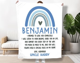 Godson Gift From Godmother Godfather, God Son Baby Blanket, Personalized Baptism Gift Boy From Godparents Godchild Christening Gifts B261