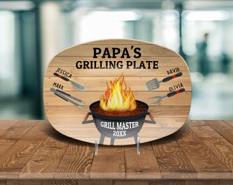 Papa's Grilling Plate For Grandpa Grilling Plate For Dad Grilling Platter Fathers Day, Personalized Kitchen Gift BBQ Grill Gift For Men D018