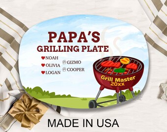 Papa's Grilling Plate For Grandpa Grilling Plate For Dad Grilling Platter Fathers Day, Personalized Kitchen Gift BBQ Grill Gift For Men D014