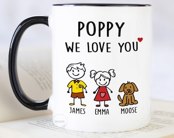 Poppy Gift For Poppy Mug, Personalized Poppy Birthday Gift, Fathers Day Gift From Granddaughter Grandkids, Grandpa Coffee Mug Cup Stick M639