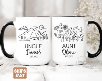 Aunt and Uncle Pregnancy Announcement Mug Set First Time Aunty Gift Promoted Soon To Be Uncle Personalized New Auntie Baby Reveal Cup M974