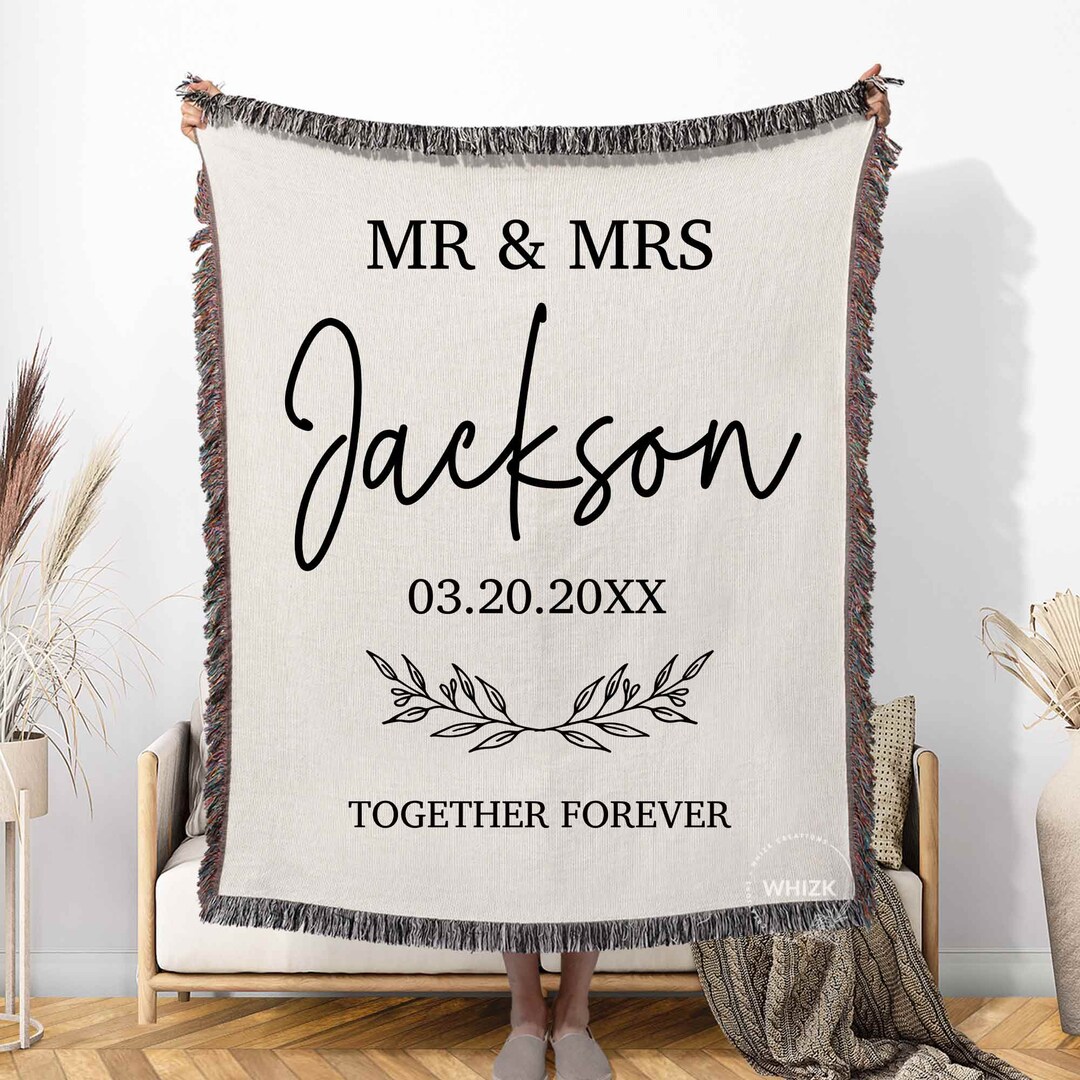 Wedding Anniversary Blanket, Cotton Anniversary Gift for Him Her, Wedding Blanket, Personalized