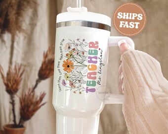 Custom Teacher Tumbler 40 oz Personalized Teacher Gift, Preschool Teacher Appreciation Gift, Teach Them Love Watch Grow, Thank You Cup T569