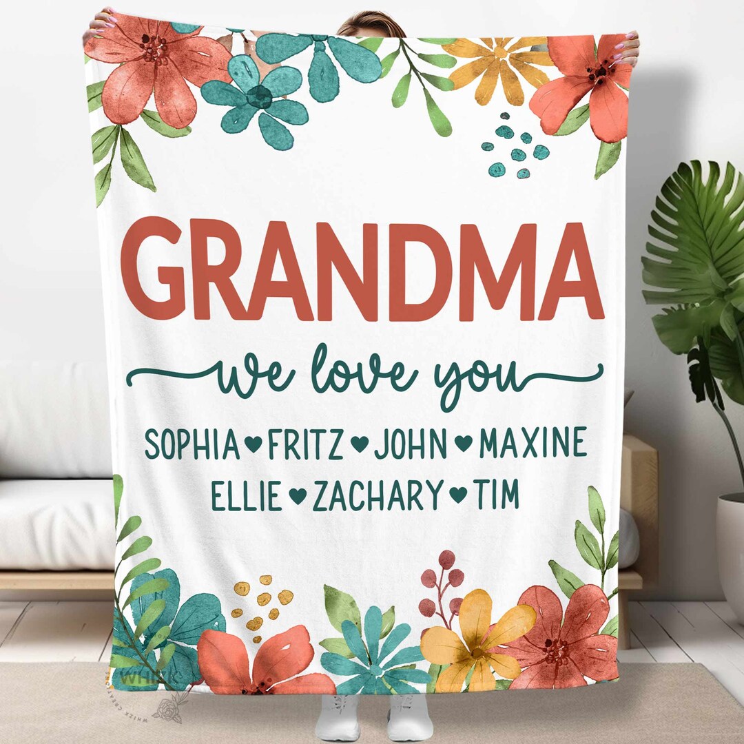 Grandma Blanket With Grandkids Names Grandma Gift for Grandma Etsy