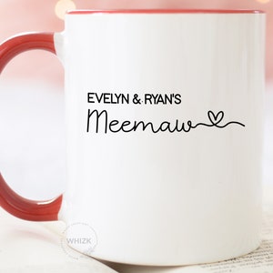 Meemaw Gift For Meemaw Mug, Personalized Grandma Birthday Gift, Mothers Day Gift From Granddaughter Grandson Grandkids Names Coffee Cup M721