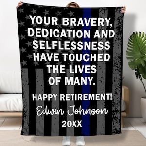 Police Retirement Gift For Men, Police Blanket Retired Police Officer Gift Personalized Law Enforcement Gifts Deputy Sheriff Flag Throw B264