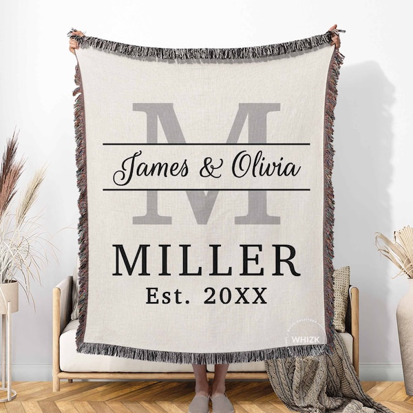 Wedding Anniversary Blanket, Cotton Anniversary Gift For Him Her, Wedding Blanket Personalized 2 Year Wedding Gifts Couple Unique Woven B255