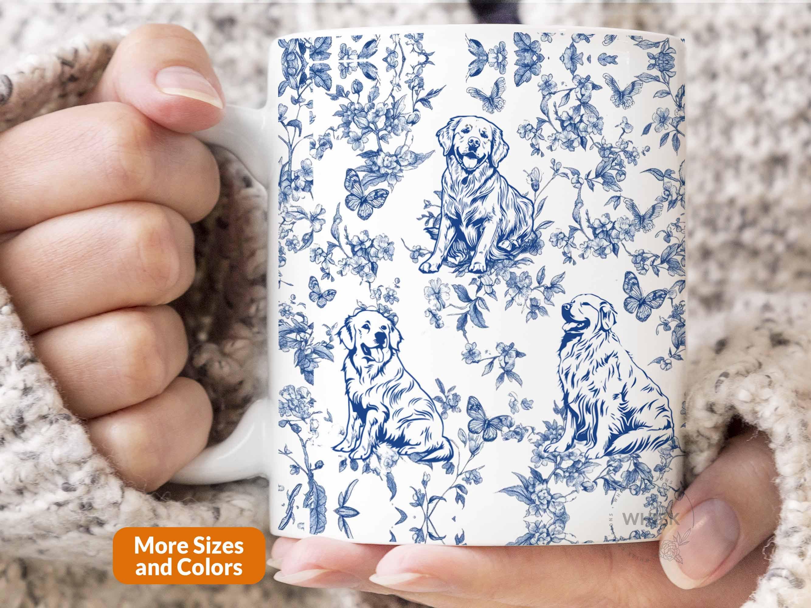 Golden Retriever Mug, Golden Retriever Toile Mug, Golden Retriever Gifts For Dog Mom, Blue French Toile De Jouy Cup, Dog Toile Dog Dad P560