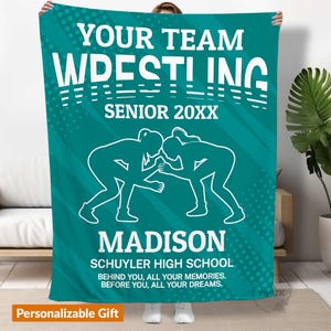 Wrestling Blanket Girls Wrestling Gifts Seniors Night Gift, Personalized Name High School Wrestling Team Gift Wrestler Sports Throw B402