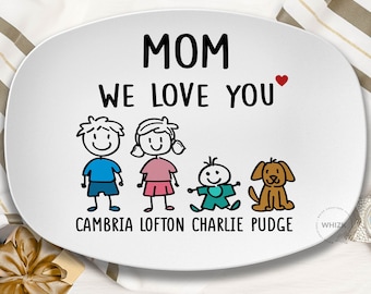 Mom Platter, Mom Plate, Mom Gift For Mom With Kids Name, Personalized Mothers Day Gift From Daughter Mothers Day Platter Birthday Stick D004