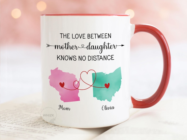 Mother Daughter Long Distance State To State Mug, Mother Daughter Gift Mothers Day Mug Gift From Mom And Daughter Map Cup Personalized P558 image 2