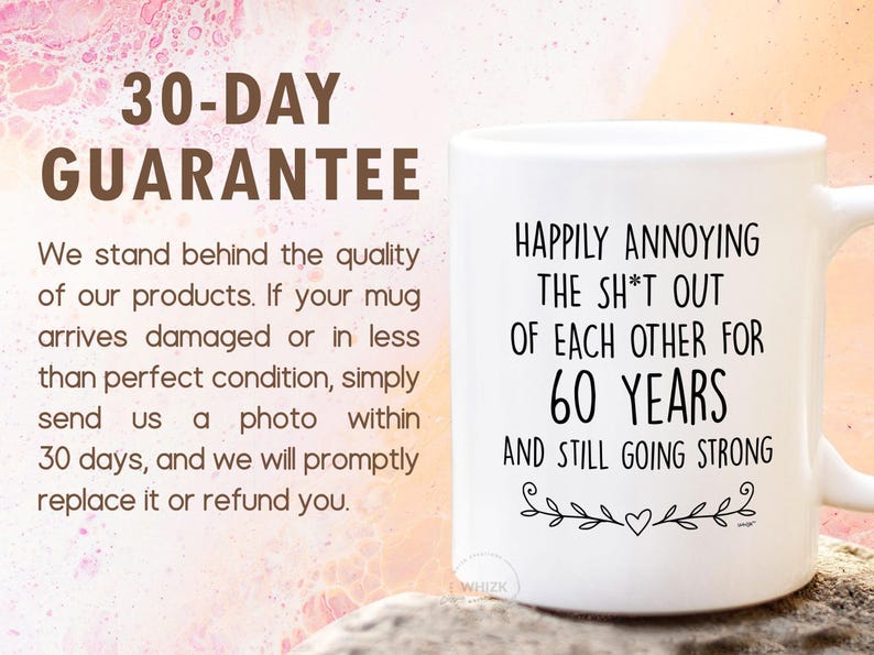 UK 60th Wedding Anniversary Gifts, 60th Anniversary Mug, 60 Year Anniversary For Couples, Funny Diamond Anniversary Parents Him Her M1V0060C image 6