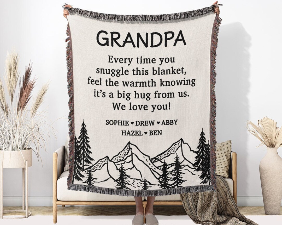 Grandpa Blanket With Grandkids Names Grandpa Gift Personalized Etsy
