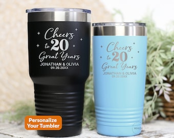 20th Anniversary Gifts For Husband Couple Wife Him, 20 Year Anniversary Tumbler, Personalized Wedding China Platinum Travel Mug Cup T301
