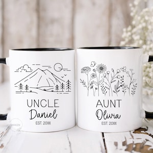 Aunt and Uncle Pregnancy Announcement Mug Set First Time Aunty Gift Promoted Soon To Be Uncle Personalized New Auntie Baby Reveal Cup M974
