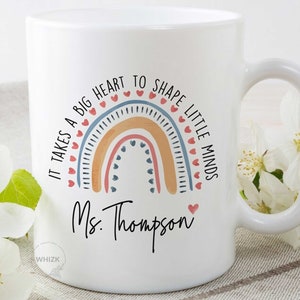 AU Teacher Gifts, Teacher Appreciation Gift For Teacher Mug, Personalised Teacher Christmas It Takes A Big Heart To Shape Little Minds M494