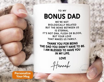 Bonus Dad Mug, Bonus Dad Gift, Step Dad Gift For Fathers Day From Daughter Son, Personalized Stepdad Stepfather Cup, Thank You Love M283