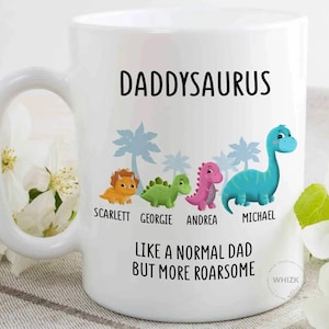 AU Daddysaurus Mug, Daddy Gift For Dad Fathers Day Gift From Daughter Son, Personalised Birthday Daddy Dinosaur With Kids Names Cup M771