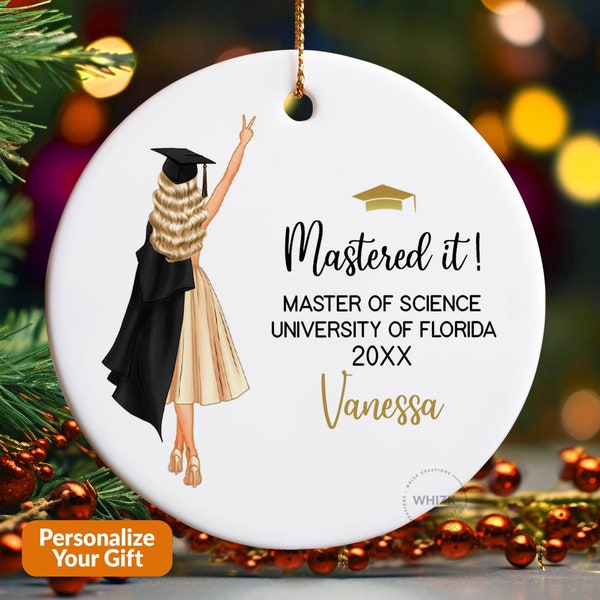 Masters Degree Ornament, Masters Degree Graduation Gifts For Her, MBA Ornament Class of 2024, Personalized Mastered It Christmas Decor X304